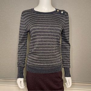 Hinge Metallic Crew Neck Sweater, Navy/Silver, Size Medium